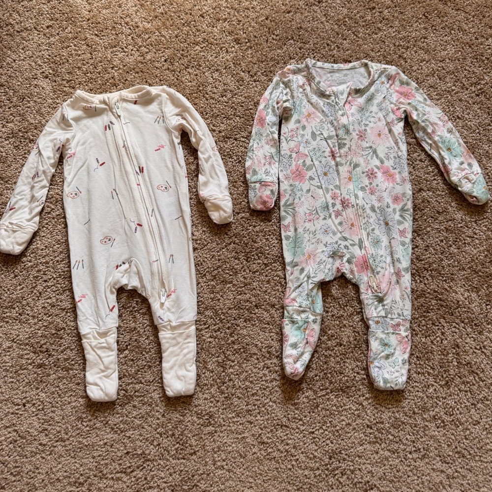 2-pack Girls' White and Floral Footed One-Pieces -